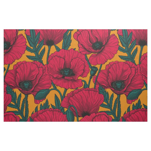 Tela Jardín de amapola roja ("Cuarto gordo" (fat quarter))