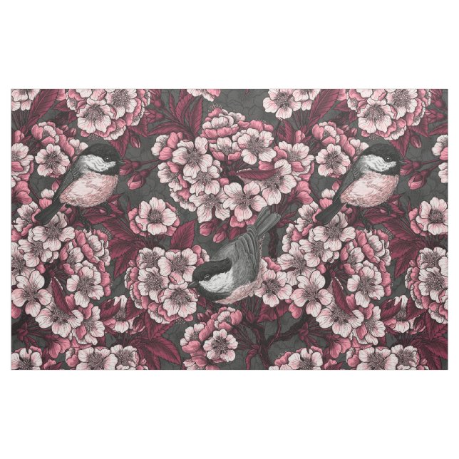 Tela Jardín de cerezas nocturnas ("Cuarto gordo" (fat quarter))