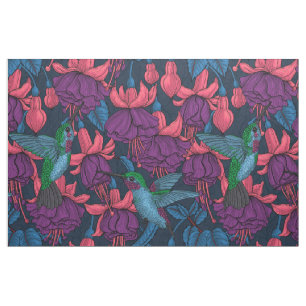 Tela Jardín de colibrís en morado y azul