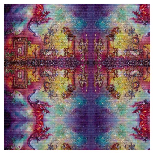 TELA JARDÍN DE LAS SOMBRAS PERDIDAS / DRAGÓN ROJO VOLAD (Retal)