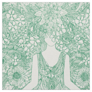 Tela jardín de loto vintage yoga verde floral