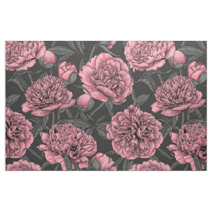 Tela Jardín de peones nocturnos en rosa y gris