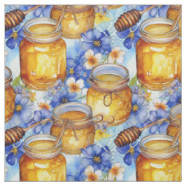 Tela Jarras acuarelas de miel con flores azules