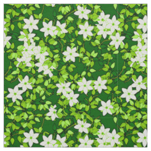 Tela Jazmín blanco con hojas verdes