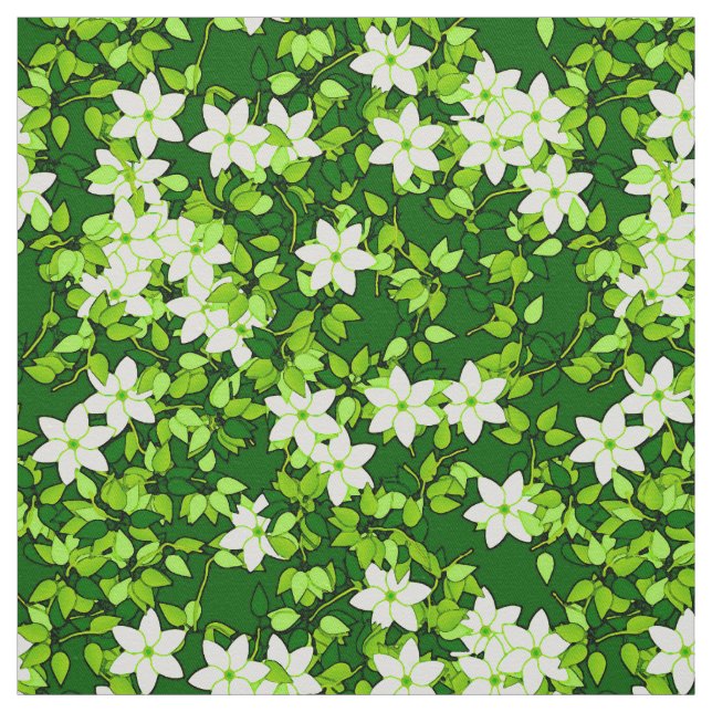 Tela Jazmín blanco con hojas verdes (Retal)