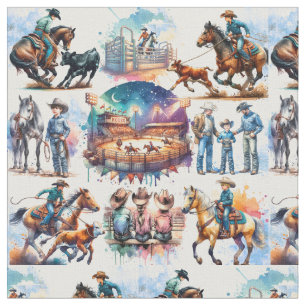 Tela Jinete de Rodeo Occidental Joven Lazo de Ternero