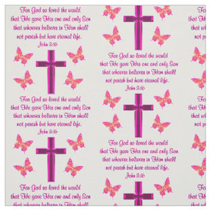 TELA JOHN 3:16 FABRIC RELLENADO DE FE CRUZ Y MARIPOSAS