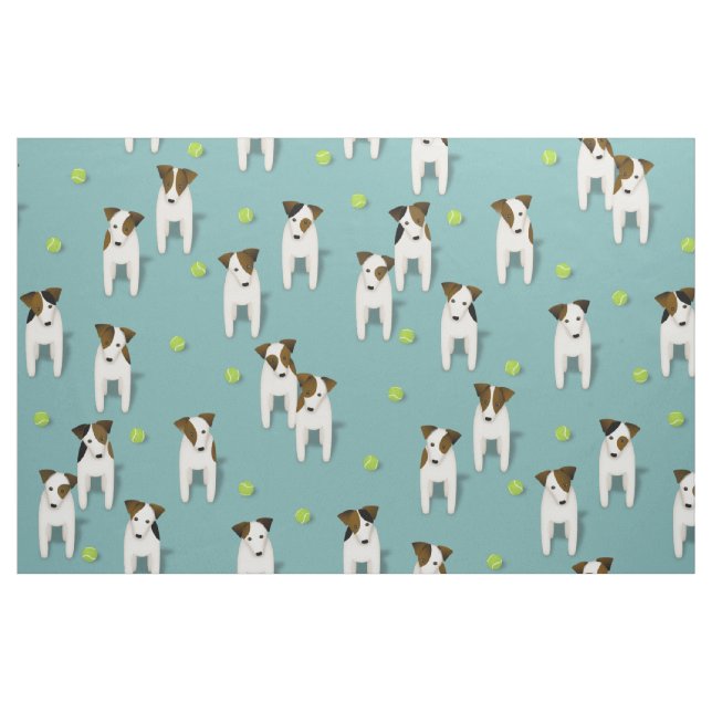 Tela JRT PRT Terriers perros pelotas de tenis verde azu ("Cuarto gordo" (fat quarter))