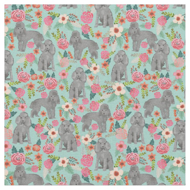 Tela juguete caniche vintage florals menta (De cerca)