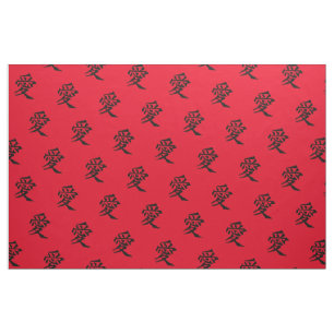 Tela Kanji del amor en negro en fondo rojo