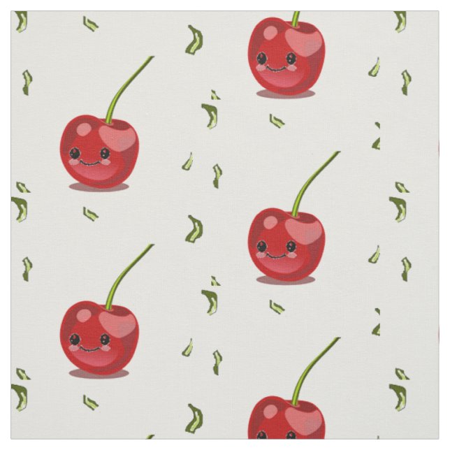 Tela Kawaii de fruta de cerezo rojo (Retal)