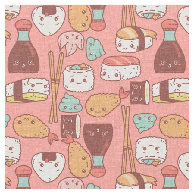 Tela kawaii sushi tempura rosa (De cerca)