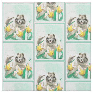 Tela Keeshond en tulipanes pintando bello arte original