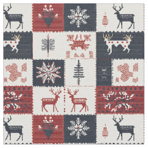 Tela Knit Navidades nórdicos Renos y copos de nieve