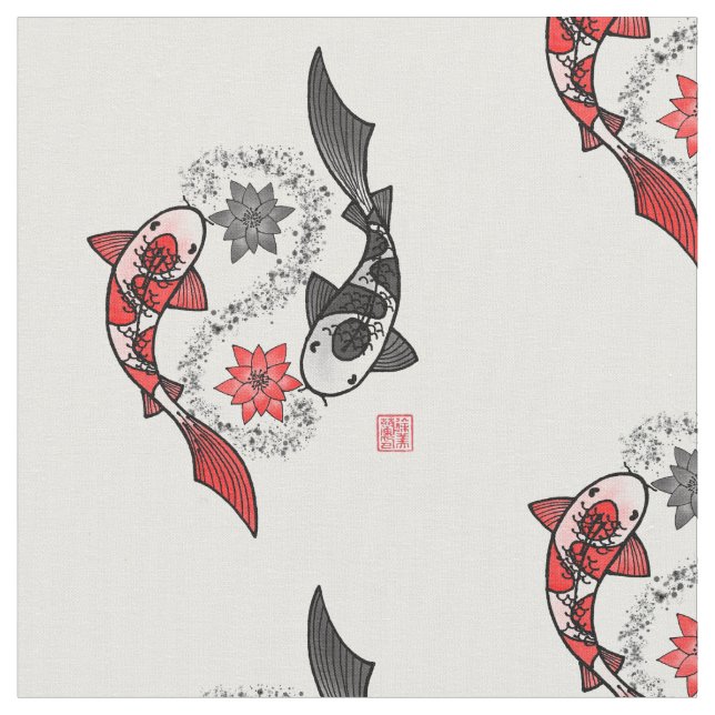 Tela Koi Fish Yin Yang Motif Cloth (De cerca)