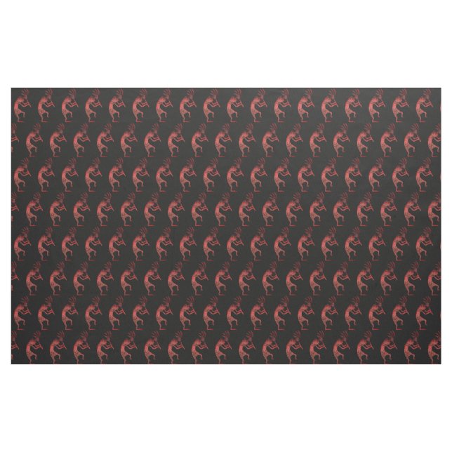 Tela kokopelli con juego de flauta sobre negro (Yarda)