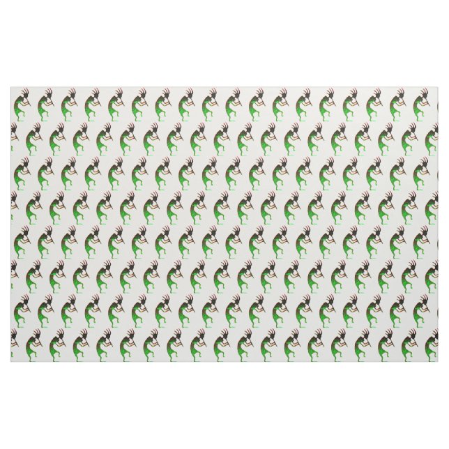 Tela kokopelli verde sobre blanco (Yarda)