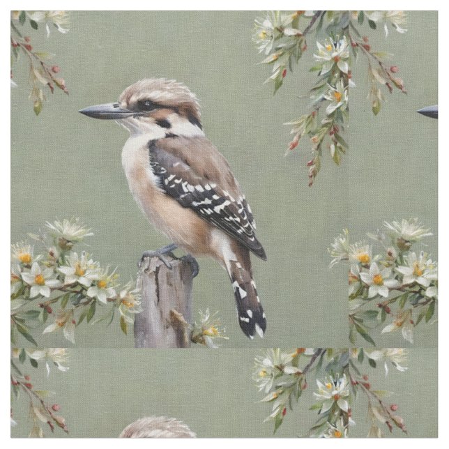 Tela Kookaburra Y Eucalyptus Flores, (De cerca)