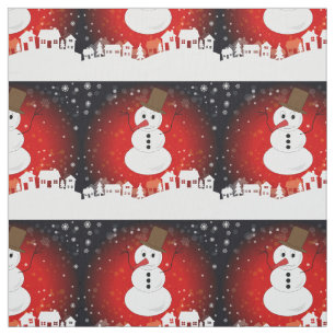 Tela La caprichosa noche de invierno Snowman con fondo 