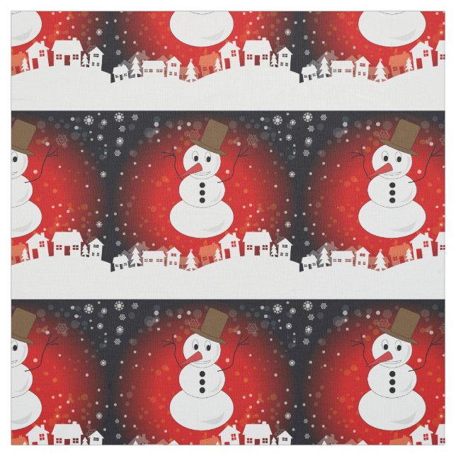 Tela La caprichosa noche de invierno Snowman con fondo  (Retal)
