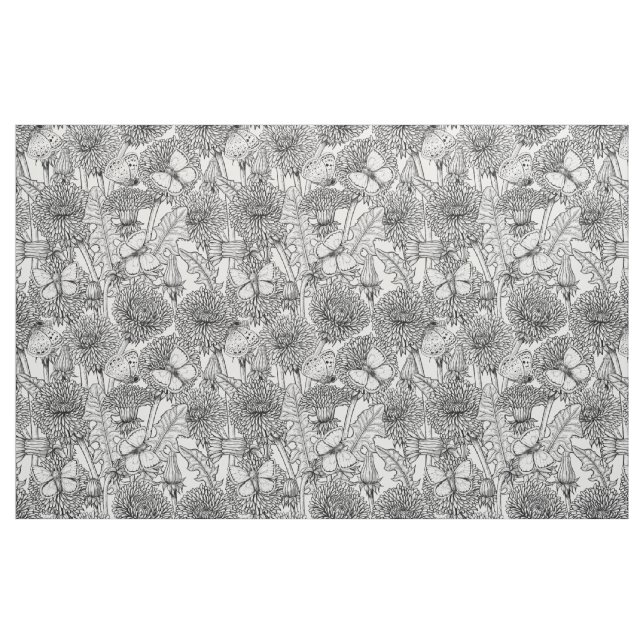 Tela La pradera de Dandelion en blanco y negro ("Cuarto gordo" (fat quarter))