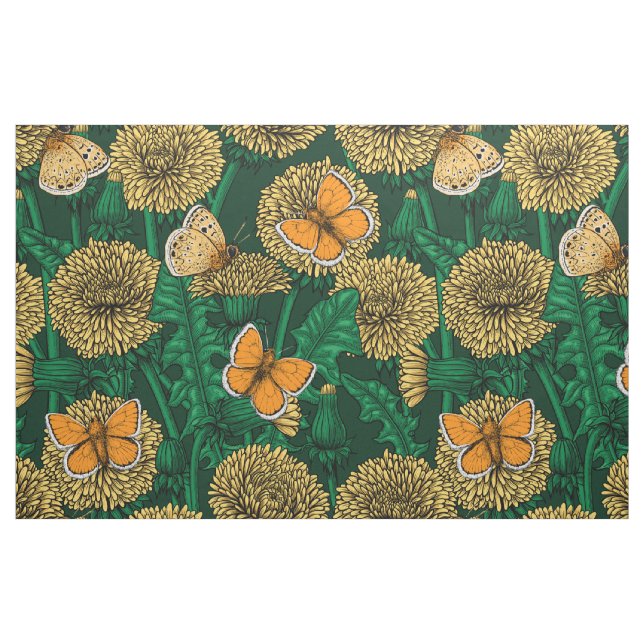 Tela La pradera de Dandelion en verde oscuro ("Cuarto gordo" (fat quarter))