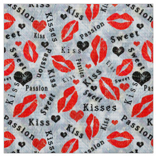 Tela Labios, huellas de lápiz labial, beso.