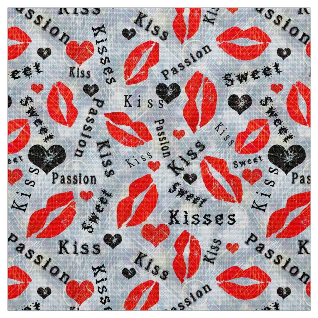 Tela Labios, huellas de lápiz labial, beso. (Retal)
