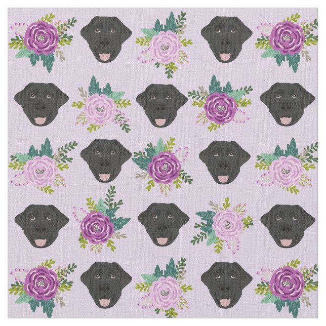 Tela Labrador negro lavanda floreros pastel (De cerca)
