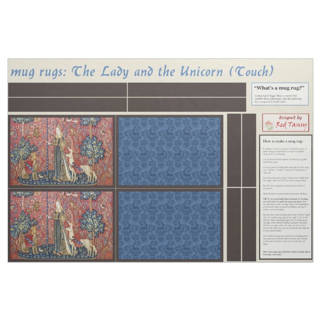 Tela Lady and Unicorn DIY Mug Rugs ("Cuarto gordo" (fat quarter))