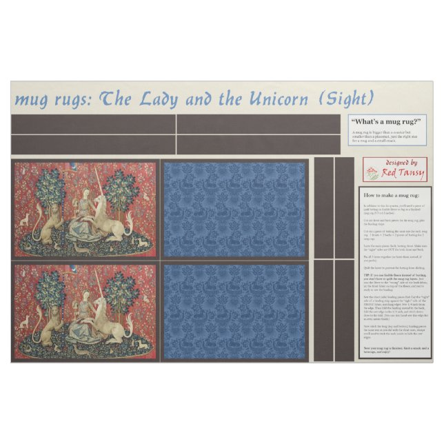 Tela Lady and Unicorn DIY Mug Rugs ("Cuarto gordo" (fat quarter))