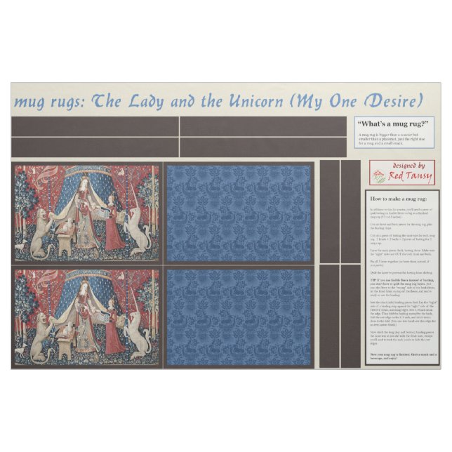 Tela Lady and Unicorn DIY Mug Rugs ("Cuarto gordo" (fat quarter))