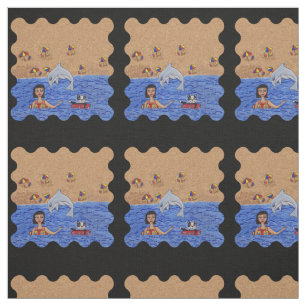 Tela Lady con un gato nadando en un delfín que salta en