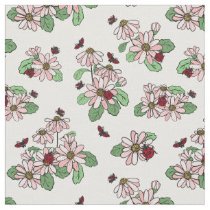 Tela Ladybugs & Pink Daisies Patrón Floral