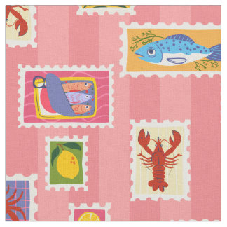 Tela langosta sardina limón marino sello collage raya