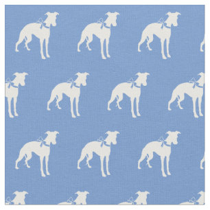 Tela Lápiz de perro blanco Mascota de silueta azul clar