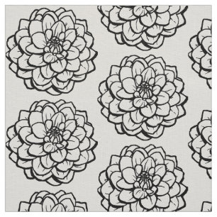 Tela Lápiz grande y tinta dahlia - Negro sobre blanco