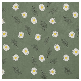 Tela Large Olive Daisy Scatter - Ivory Linen Fabric