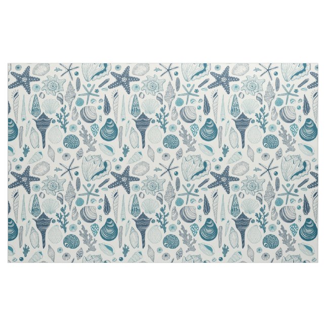 Tela Las conchas de mar sobre blanco roto ("Cuarto gordo" (fat quarter))
