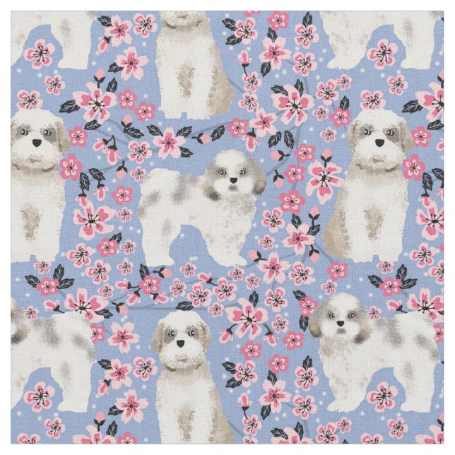 Tela las flores de cerezo shih tzu rosadas (De cerca)