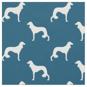 Tela Las siluetas de perro Saluki con estampado azul y 