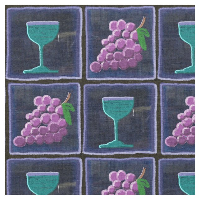 Tela Las uvas y el vino tejaron algodón (De cerca)