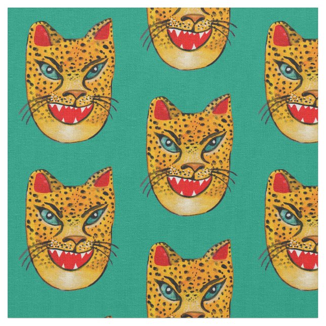 Tela Laughing Jaguar Watercolor Green (De cerca)