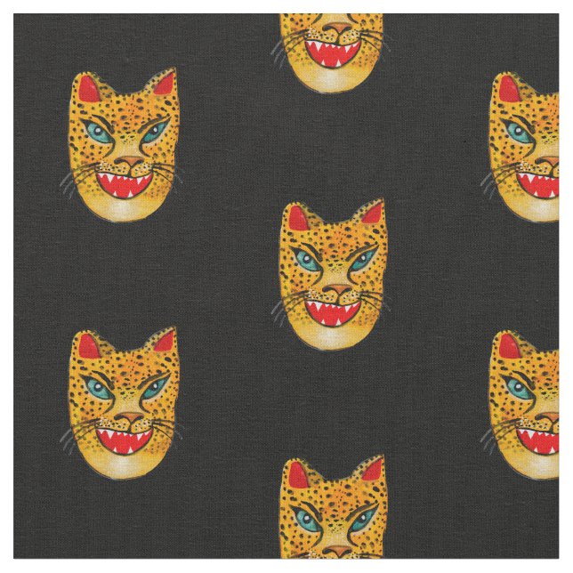 Tela Laughing Jaguar Watercolor Negro (De cerca)