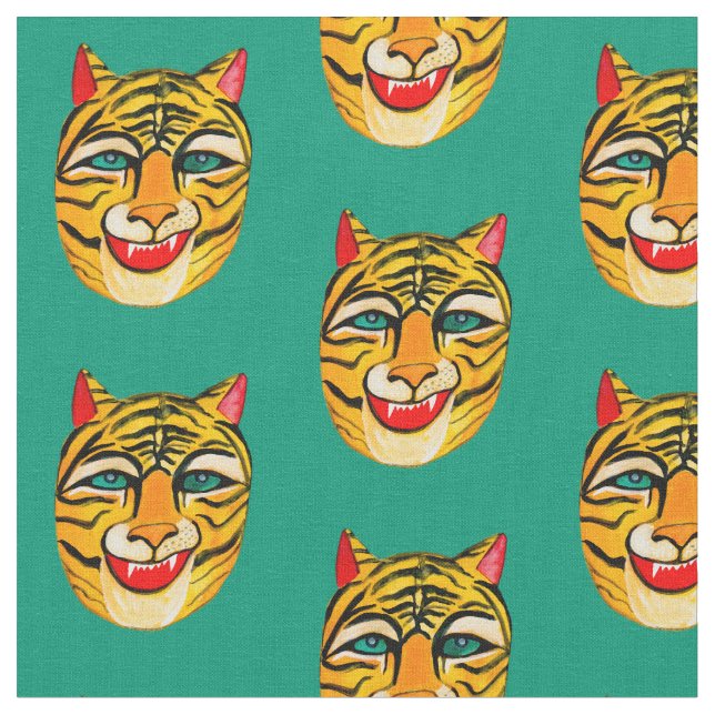 Tela Laughing Tiger Watercolor Green (De cerca)