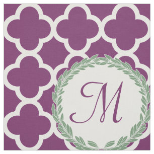Tela Laurel verde púrpura Quatrefoil de la letra del