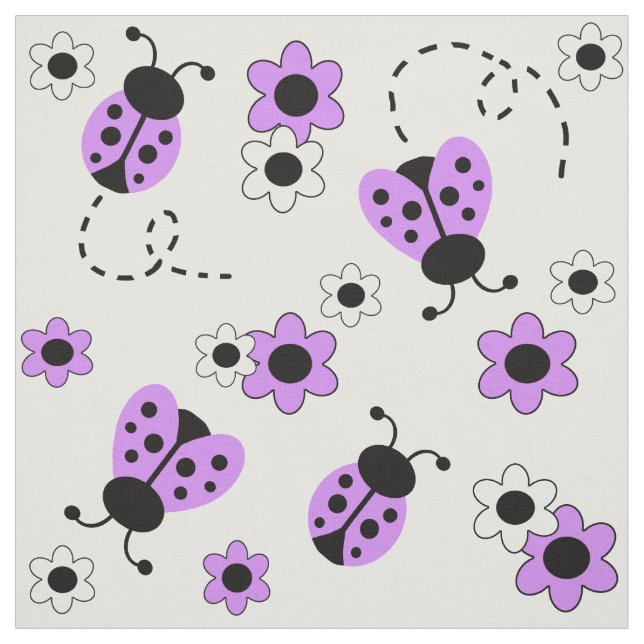 Tela Lavender Purple Ladybug Lady Bug Floral Flowers (Retal)