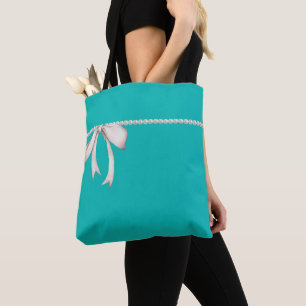 Tela Lazo Blanco Grande Bolso de mano Aqua de Tiffany