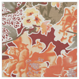 Tela Lazo textil floral Naranja rojo de impresión vin