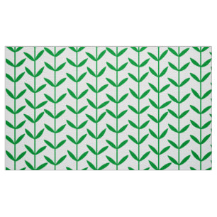 Tela Leaf Stems - Verde de hierba sobre blanco